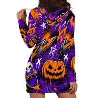 Halloween Skeleton Skateboarder Hoodie Dress Graffiti Ghost Pumpkin Streetwear Graphic