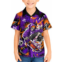 Halloween Skeleton Skateboarder Kid Hawaiian Shirt Graffiti Ghost Pumpkin Streetwear Graphic