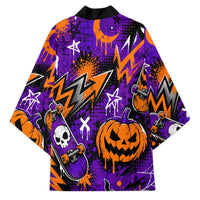Halloween Skeleton Skateboarder Kimono Graffiti Ghost Pumpkin Streetwear Graphic