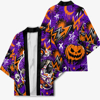 Halloween Skeleton Skateboarder Kimono Graffiti Ghost Pumpkin Streetwear Graphic