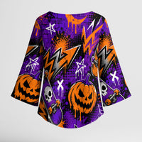 Halloween Skeleton Skateboarder Kimono Sleeve Blouse Graffiti Ghost Pumpkin Streetwear Graphic