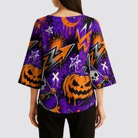Halloween Skeleton Skateboarder Kimono Sleeve Blouse Graffiti Ghost Pumpkin Streetwear Graphic