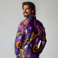 Halloween Skeleton Skateboarder Long Sleeve Polo Shirt Graffiti Ghost Pumpkin Streetwear Graphic