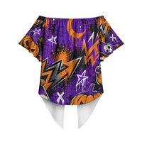 Halloween Skeleton Skateboarder Off Shoulder Wrap Waist Top Graffiti Ghost Pumpkin Streetwear Graphic