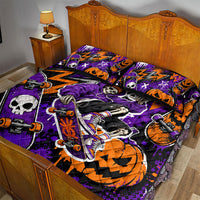 Halloween Skeleton Skateboarder Quilt Bed Set Graffiti Ghost Pumpkin Streetwear Graphic