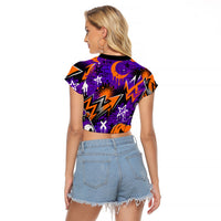 Halloween Skeleton Skateboarder Raglan Cropped T Shirt Graffiti Ghost Pumpkin Streetwear Graphic
