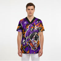 Halloween Skeleton Skateboarder Scrub Top Graffiti Ghost Pumpkin Streetwear Graphic