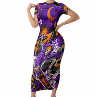 Halloween Skeleton Skateboarder Short Sleeve Bodycon Dress Graffiti Ghost Pumpkin Streetwear Graphic