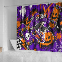 Halloween Skeleton Skateboarder Shower Curtain Graffiti Ghost Pumpkin Streetwear Graphic