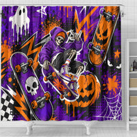 Halloween Skeleton Skateboarder Shower Curtain Graffiti Ghost Pumpkin Streetwear Graphic