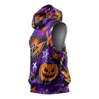 Halloween Skeleton Skateboarder Sleeveless Hoodie Graffiti Ghost Pumpkin Streetwear Graphic