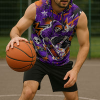 Halloween Skeleton Skateboarder Sleeveless Hoodie Graffiti Ghost Pumpkin Streetwear Graphic