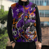 Halloween Skeleton Skateboarder Sleeveless Puffer Jacket Graffiti Ghost Pumpkin Streetwear Graphic