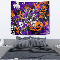 Halloween Skeleton Skateboarder Tapestry Graffiti Ghost Pumpkin Streetwear Graphic