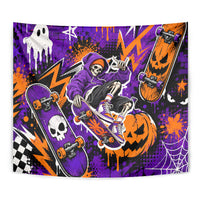 Halloween Skeleton Skateboarder Tapestry Graffiti Ghost Pumpkin Streetwear Graphic