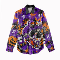 Halloween Skeleton Skateboarder Women Casual Shirt Graffiti Ghost Pumpkin Streetwear Graphic