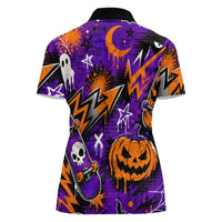 Halloween Skeleton Skateboarder Women Polo Shirt Graffiti Ghost Pumpkin Streetwear Graphic