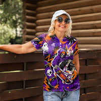 Halloween Skeleton Skateboarder Women Polo Shirt Graffiti Ghost Pumpkin Streetwear Graphic