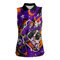 Halloween Skeleton Skateboarder Women Sleeveless Polo Shirt Graffiti Ghost Pumpkin Streetwear Graphic