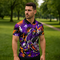 Halloween Skeleton Skateboarder Zipper Polo Shirt Graffiti Ghost Pumpkin Streetwear Graphic