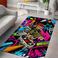 Skateboarding Monkey Area Rug Neon Graffiti Spray Paint Urban Streetwear Art