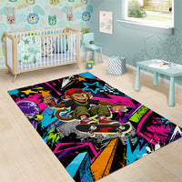 Skateboarding Monkey Area Rug Neon Graffiti Spray Paint Urban Streetwear Art