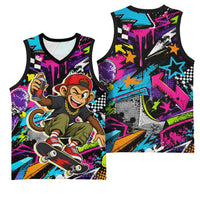 Skateboarding Monkey Basketball Jersey Neon Graffiti Spray Paint Urban Streetwear Art