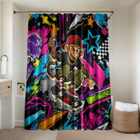 Skateboarding Monkey Bathroom Set Neon Graffiti Spray Paint Urban Streetwear Art
