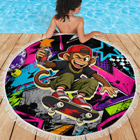Skateboarding Monkey Beach Blanket Neon Graffiti Spray Paint Urban Streetwear Art