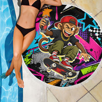 Skateboarding Monkey Beach Blanket Neon Graffiti Spray Paint Urban Streetwear Art
