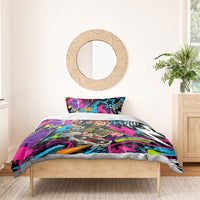 Skateboarding Monkey Bedding Set Neon Graffiti Spray Paint Urban Streetwear Art