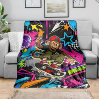 Skateboarding Monkey Blanket Neon Graffiti Spray Paint Urban Streetwear Art