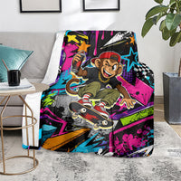 Skateboarding Monkey Blanket Neon Graffiti Spray Paint Urban Streetwear Art