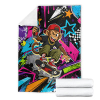Skateboarding Monkey Blanket Neon Graffiti Spray Paint Urban Streetwear Art