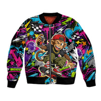 Skateboarding Monkey Bomber Jacket Neon Graffiti Spray Paint Urban Streetwear Art