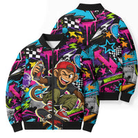 Skateboarding Monkey Bomber Puffer Jacket Neon Graffiti Spray Paint Urban Streetwear Art