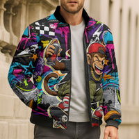 Skateboarding Monkey Bomber Puffer Jacket Neon Graffiti Spray Paint Urban Streetwear Art
