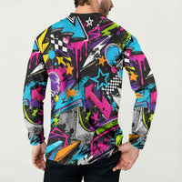 Skateboarding Monkey Button Sweatshirt Neon Graffiti Spray Paint Urban Streetwear Art