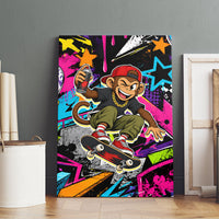 Skateboarding Monkey Canvas Wall Art Neon Graffiti Spray Paint Urban Streetwear Art