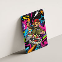 Skateboarding Monkey Canvas Wall Art Neon Graffiti Spray Paint Urban Streetwear Art