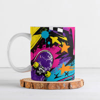 Skateboarding Monkey Ceramic Mug Neon Graffiti Spray Paint Urban Streetwear Art