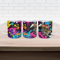 Skateboarding Monkey Ceramic Mug Neon Graffiti Spray Paint Urban Streetwear Art