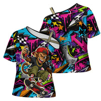 Skateboarding Monkey Cross Shoulder Shirt Neon Graffiti Spray Paint Urban Streetwear Art