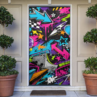 Skateboarding Monkey Door Cover Neon Graffiti Spray Paint Urban Streetwear Art