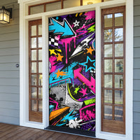Skateboarding Monkey Door Cover Neon Graffiti Spray Paint Urban Streetwear Art