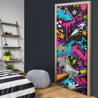 Skateboarding Monkey Door Cover Neon Graffiti Spray Paint Urban Streetwear Art