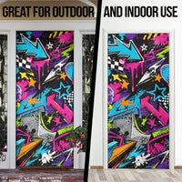 Skateboarding Monkey Door Cover Neon Graffiti Spray Paint Urban Streetwear Art