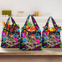 Skateboarding Monkey Grocery Bag Neon Graffiti Spray Paint Urban Streetwear Art