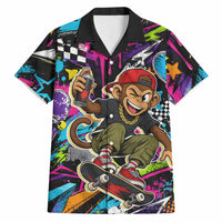 Skateboarding Monkey Hawaiian Shirt Neon Graffiti Spray Paint Urban Streetwear Art