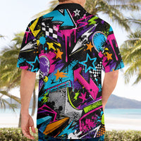 Skateboarding Monkey Hawaiian Shirt Neon Graffiti Spray Paint Urban Streetwear Art